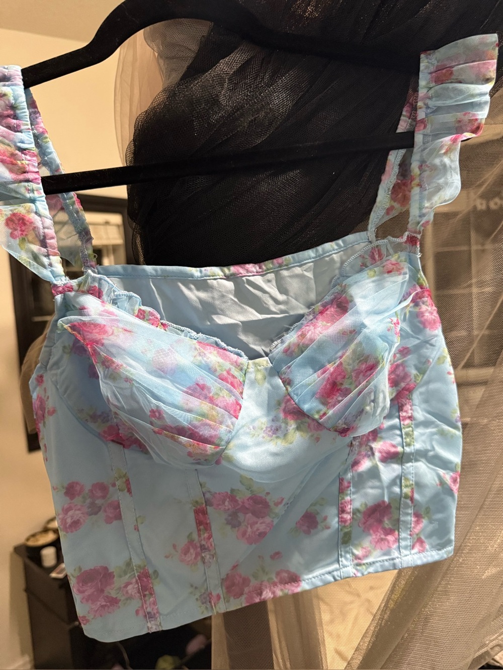 Cider Blue Floral Bustier Crop Top